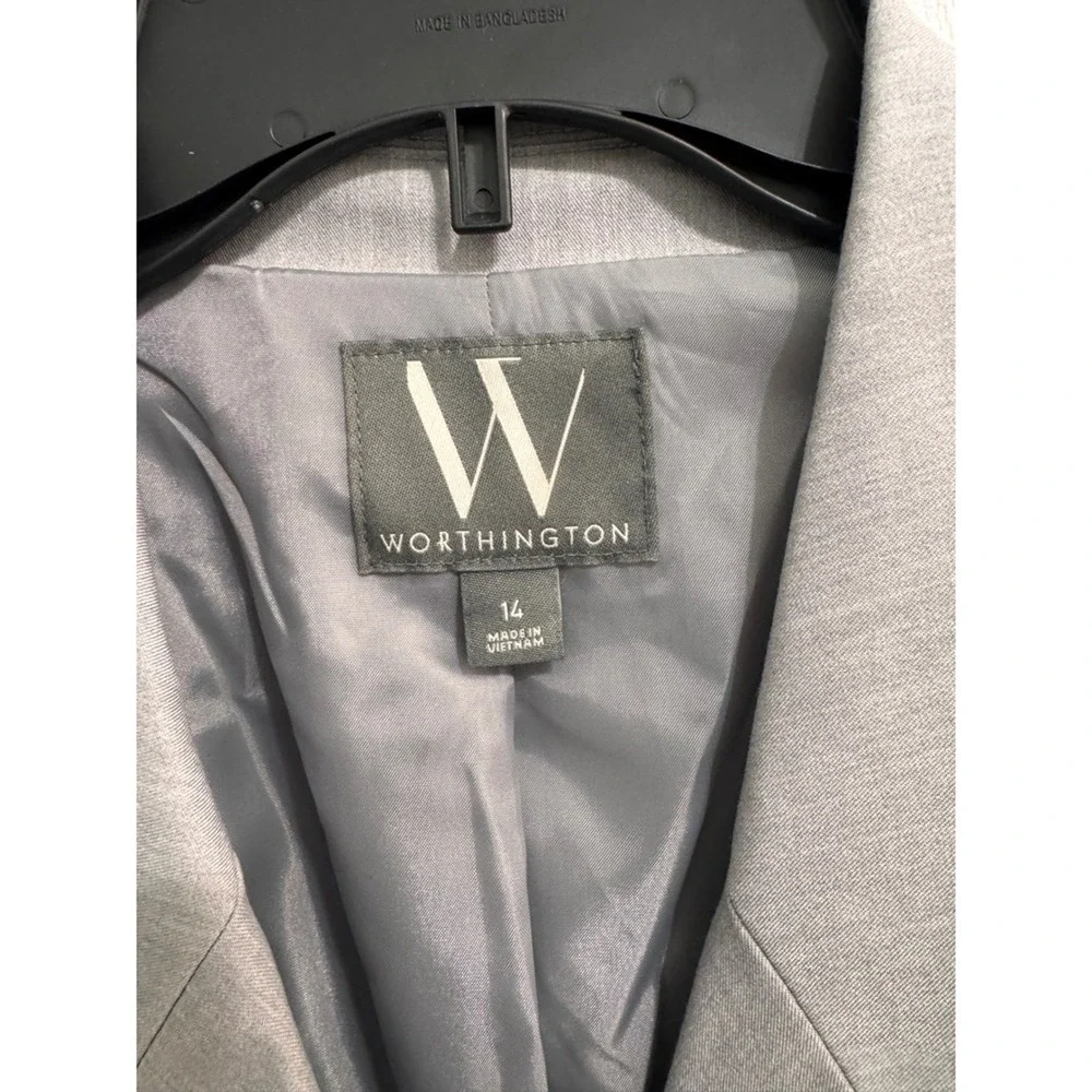 Worthington‎ Blazer Women's 14 Gray Double Breasted Blaze Long Office NWT